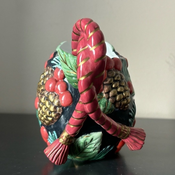 Fitz & Floyd Hand Crafted Holiday Mug Pine Cones Holly Ivy Tassles EUC - Picture 3 of 7